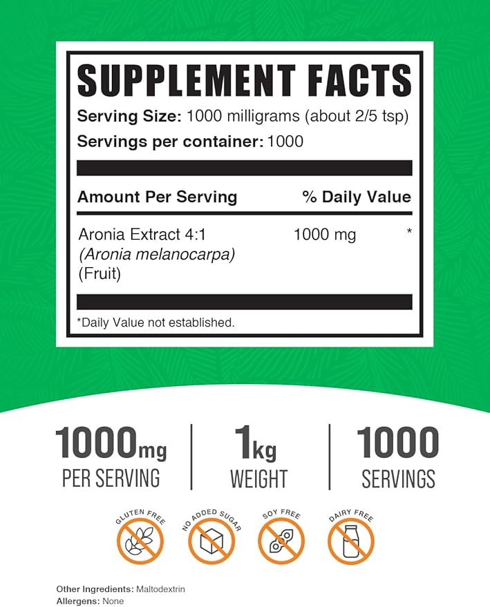 BulkSupplements.com Aronia Extract Powder - Aronia Berry Extract, Chokeberry Supplement, Sourced from Aronia Berry - Gluten Free, 1000mg per Serving, 1kg (2.2 lbs) (Pack of 1)