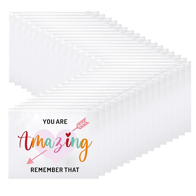 Reginary 100 Pcs Inspirational Gifts for Girls Women Travel Cheer Makeup Bag Bulk Loved Quotes Cosmetic Bags with Zipper Thank You Encouragement Birthday Gift Bag (Elegant)