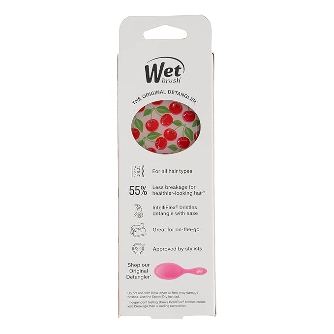 Wet Brush Mini Detangler Hair Brush, Cherry (Tutti Fruitti), Detangling Travel Hairbrush, Ultra-Soft IntelliFlex Bristles Glide Through Tangles with Ease, Pain-Free, All Hair Types, Limtied Edition