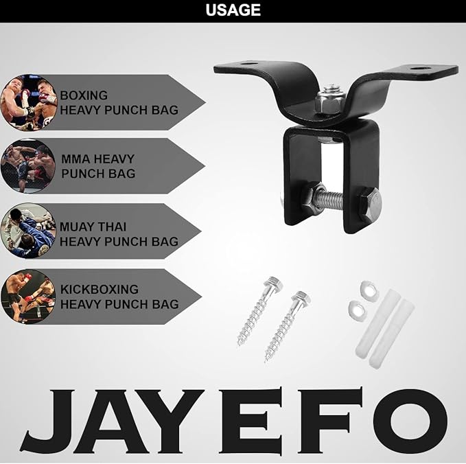 Jayefo Punching Bag Hanger - Heavy Bag and Punching Bag Mount for Wood Beam Ceiling - Standart Size - Black