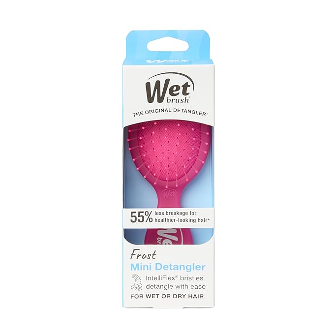 Wet Brush Mini Detangler Hair Brush, Pink Frost, Detangling Travel Hairbrush, Ultra-Soft IntelliFlex Bristles Glide Through Tangles with Ease, Pain-Free, All Hair Types