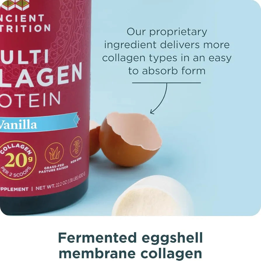 Ancient Nutrition Collagen Peptides Powder, Multi Collagen Protein, Women & Men, Vitamin C, Probiotics, Hydrolyzed Collagen, Supports Skin, Joints, Gut Health, Vanilla, 24 Servings