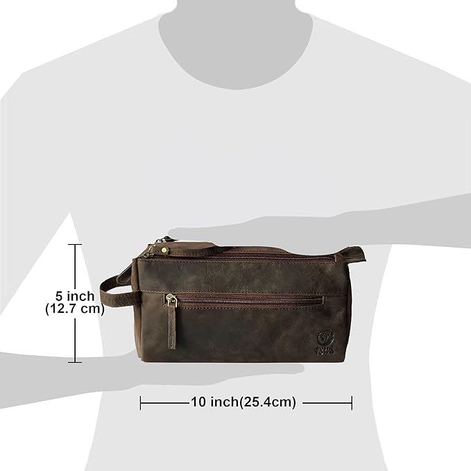 RUSTIC TOWN Buffalo Leather Toiletry Bag : Vintage Travel Shaving & Dopp Kit : for Toiletries, Cosmetics & More : Spacious Interior & Waterproof Lining : Compact, Fits Easily in Luggage