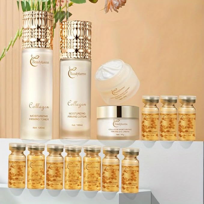 Korean Collagen Skincare Set for Women - Snail Mucin Infused - Deep Moisturizing & Firming Skin - Included Face Toner, Ampoule Serum, Lotion, Eye Cream, Idea Gift For Mother,Girlfriend