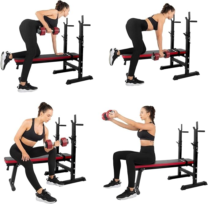 ISE Flat Adjustable Weight Bench with Barbell Rack 800LBS