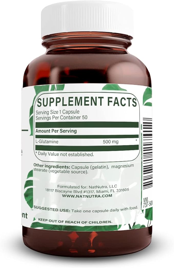 Natural Nutra L Glutamine, Helps to Promote Optimal Brain Functioning, Muscle Health and Boost Memory and Focus, 500 mg 50 Capsules