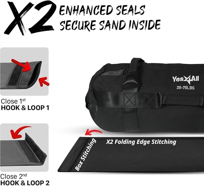 Yes4All Sandbags for Working Out, Adjustable Sand Bags for Weight Training with Handles, Multiple Colors & Sizes 5-200lbs