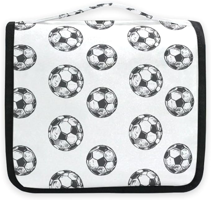 senya Hanging Travel Toiletry Bag Kit Boys Makeup Case Cosmetics Organizer for Men Women (Soccer Balls)