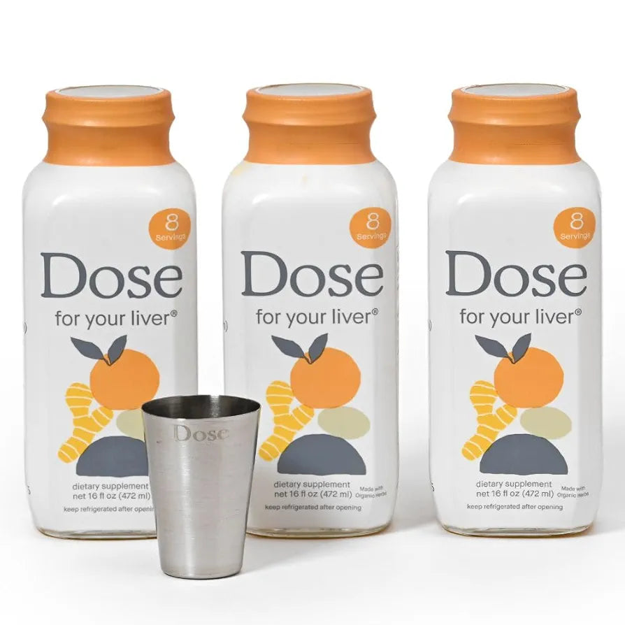 DOSE, for Your Liver Cleanse Detox & Repair, Organic Milk Thistle Supplement with Turmeric, Dandelion, Ginger, and Orange, Promotes Optimal Liver Function,16oz Bottle, 3 Pack