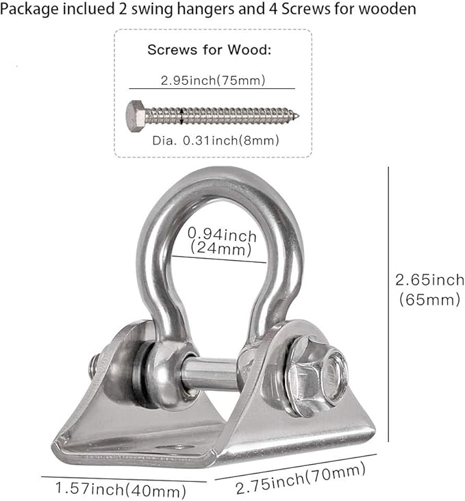 Set of 2 Heavy Duty 180° Swing Hangers, Stainless Steel Swing Hook for Ceiling Wooden Porch Swing Hanging kit Playground Gym Rope Boxing Bag Hammock Chair Yoga Swing Mount 1000 lb Capacity