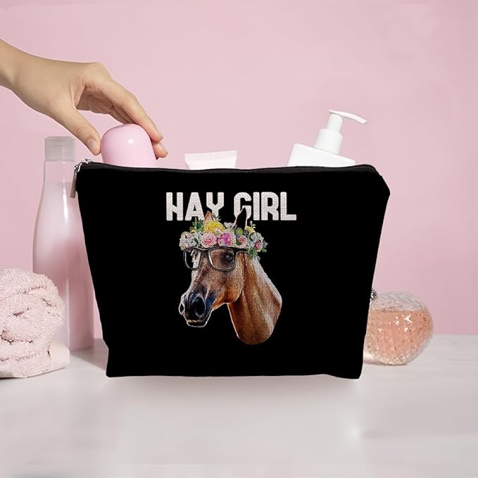 Horse Makeup Bag, Horse Gifts for Girls Women, Gifts for Horse Lovers Women, Horse Girl Gifts, Hay Girl Floral Horse Small Makeup Cosmetic Bag for Purse