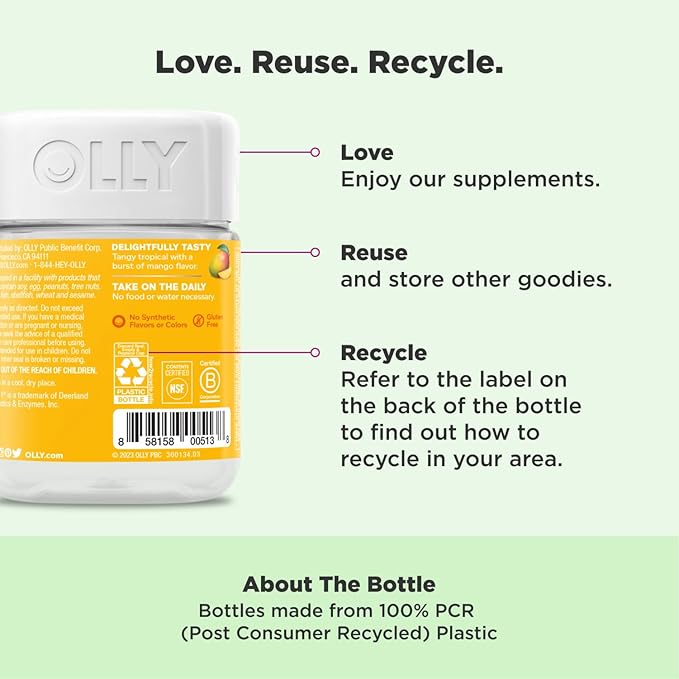 OLLY Probiotic Gummy, Immune and Digestive Support, 1 Billion CFUs, Chewable Probiotic Supplement, Mango, 25 Day Supply - 50 Count