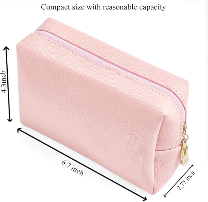 PU Leather Cosmetic Bag for Women Minimalism Makeup Bag for Daily Use Portable Storage Purse Small Neat Cosmetic Pouch Water-resistant Toiletry Bag for Travel (Rose Pink)