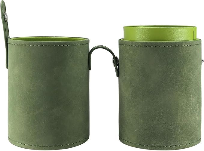 Portable Makeup Brush Case,Pu Leather Makeup Brush Holder with Button,Travel Cup Storage Dustproof Makeup Cosmetic Bags for Women (Grass green)