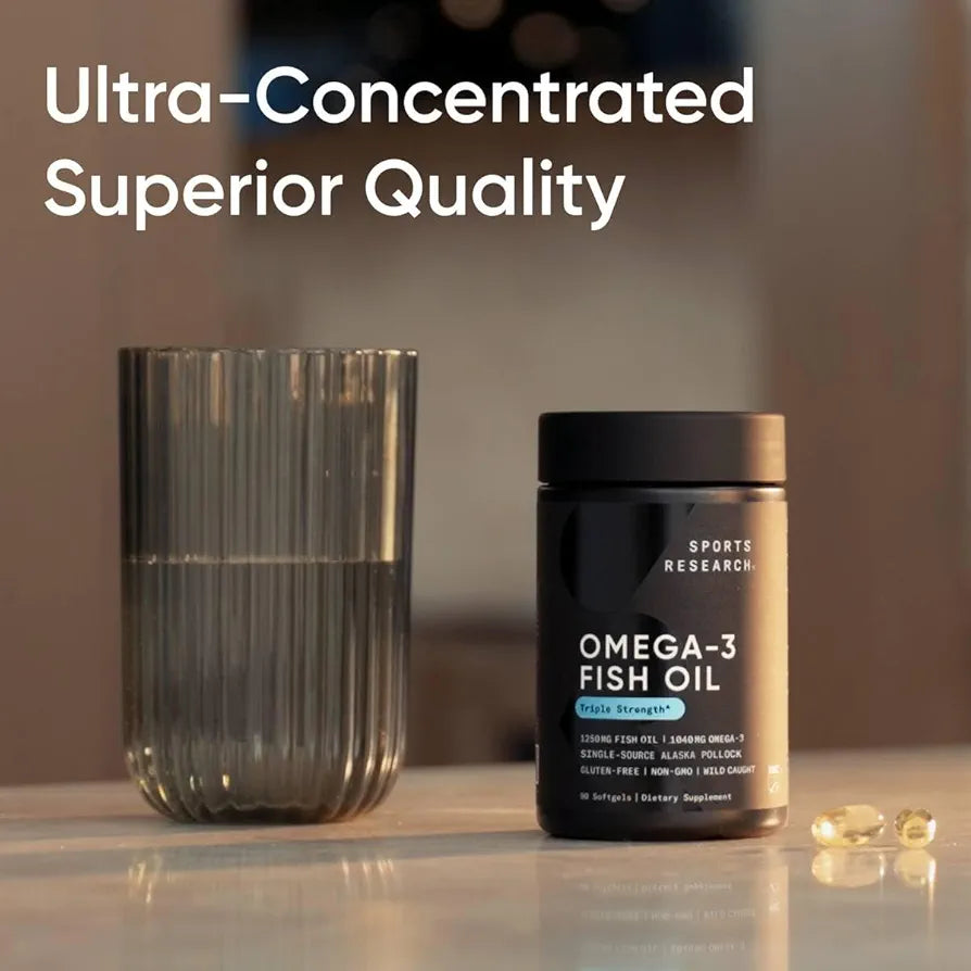 Sports Research Fish Oil Mini-Softgels - Easy to Swallow Omega-3 Fatty Acids from Wild Caught Alaska Pollock Supporting Brain & Heart Health - 625 mg, 120 ct