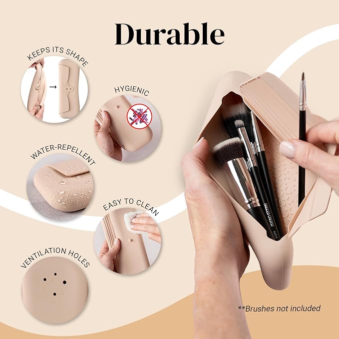 KESHIMA Makeup Brush Bag, Soft Stylish Silicone Makeup Brush Travel Case and Travel Make Up Brushes Holder for Beauty On-the-Go