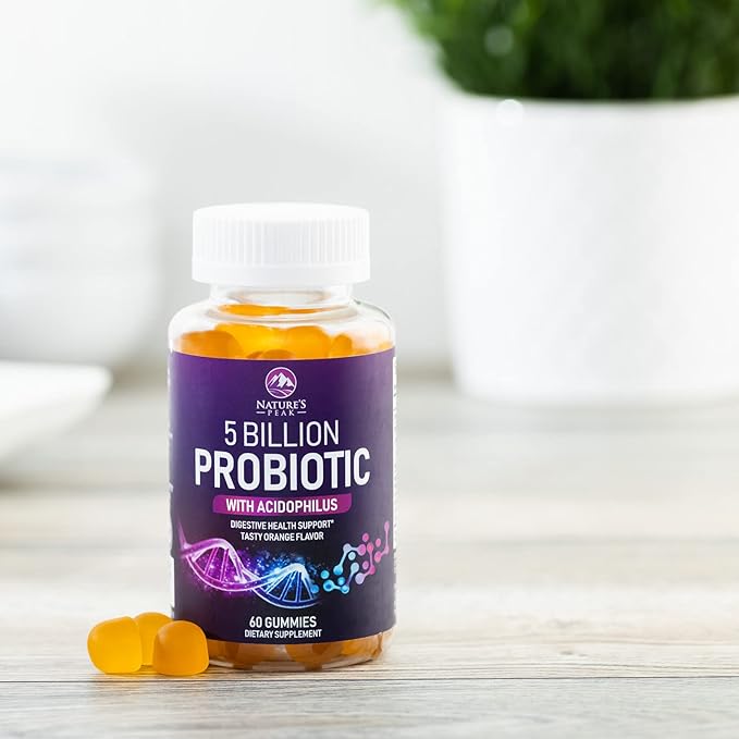 Probiotic Gummies for Women, Men & Teens - 5 Billion CFUs, 6 Probiotic Strains, Orange Flavor - Daily Probiotic Gummy Supplements for Natural Digestive Health, “Good” Gut & Immune Support - 60 Count