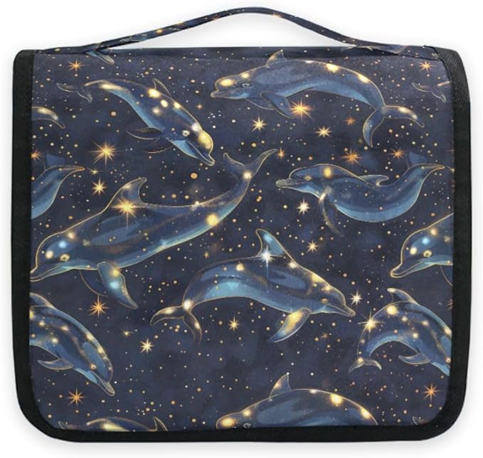 senya Hanging Travel Toiletry Bag Kit Boys Makeup Case Cosmetics Organizer for Men Women (Dolphin Starry Sky)