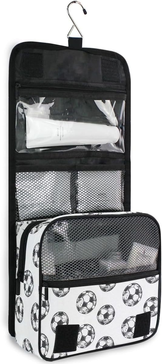 senya Hanging Travel Toiletry Bag Kit Boys Makeup Case Cosmetics Organizer for Men Women (Soccer Balls)