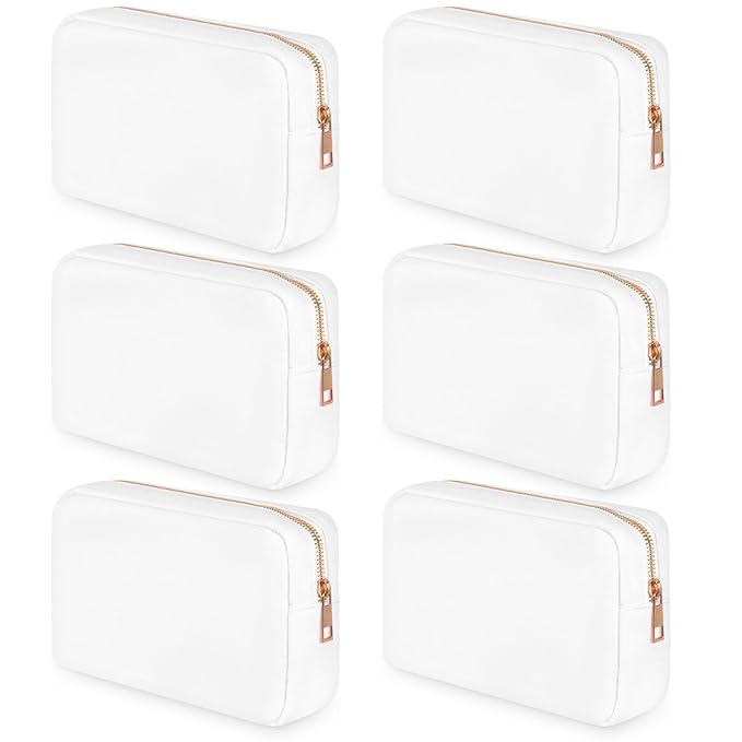 Sweetude 6 Pcs Nylon Makeup Bag Travel Nylon Pouch Zipper Cosmetic Bag for Purse Women Girls Organizer Makeup Pouch for Birthday Wedding Mother's Day Graduation Gifts(M,White)