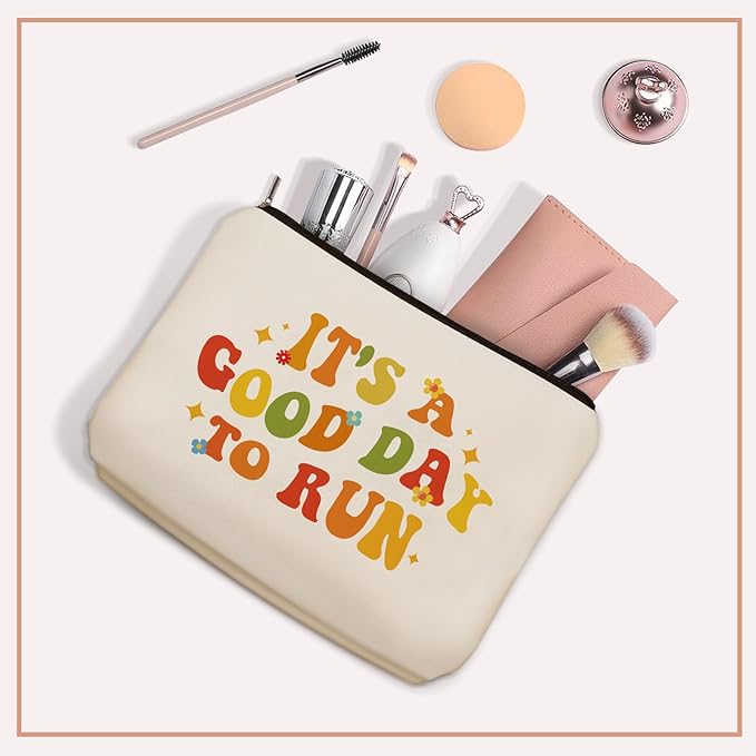 Running Graduation Gifts Makeup Bag: Cute Cosmetic & Toiletry Pouch It's a Good Day To Run For Girls Runner, Nieces, Girlfriends, Mom, Coworkers.Ideal Gift for Travel, Weekend Party, Birthday