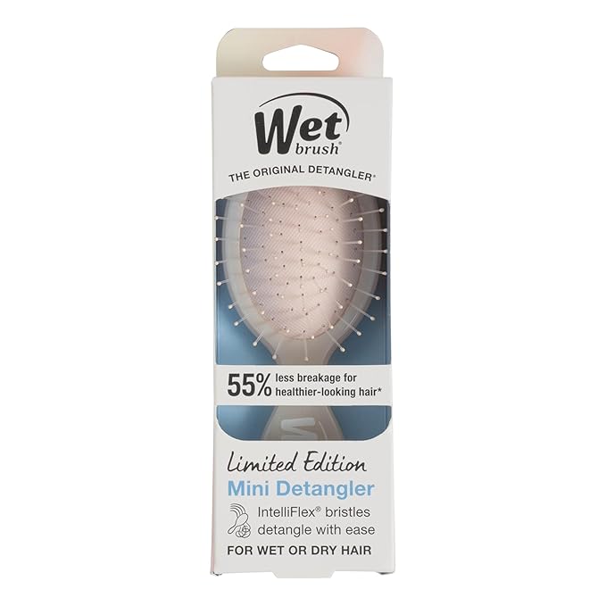 Wet Brush Mini Detangler Hair Brush, Cream (Iridescence Icon), Detangling Travel Hairbrush, Ultra-Soft IntelliFlex Bristles Glide Through Tangles with Ease, Pain-Free, All Hair Types, Limited Edition
