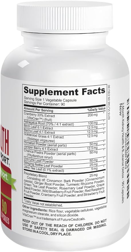 3-Month Kidney Health & Bladder Support Supplement (All-in-1) with 21 Active Ingredients - Supplements - Kidney Cleanse Detox - 90 Capsules
