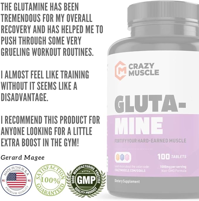 Crazy Muscle Keto Friendly L Glutamine Capsules 1000mg, Post Workout Supplement to Increase Recovery, Decrease Delayed Onset Muscle Soreness, Reinforce Strength Gains & Heal Leaky Gut (100 Pills)