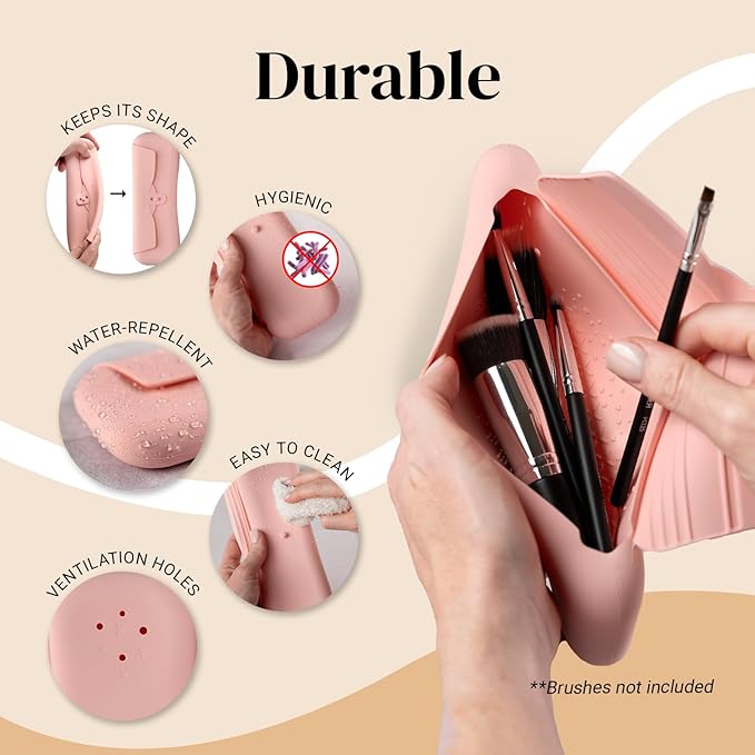 KESHIMA Silicone Makeup Brush Holder - Soft Stylish Travel Makeup Brush Holder for Beauty On-the-Go