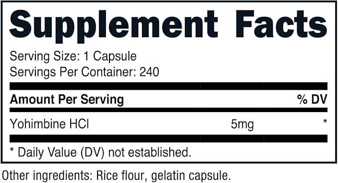 Nutricost Yohimbine HCl 5mg, 240 Capsules Extra Strength - Gluten Free, Non-GMO