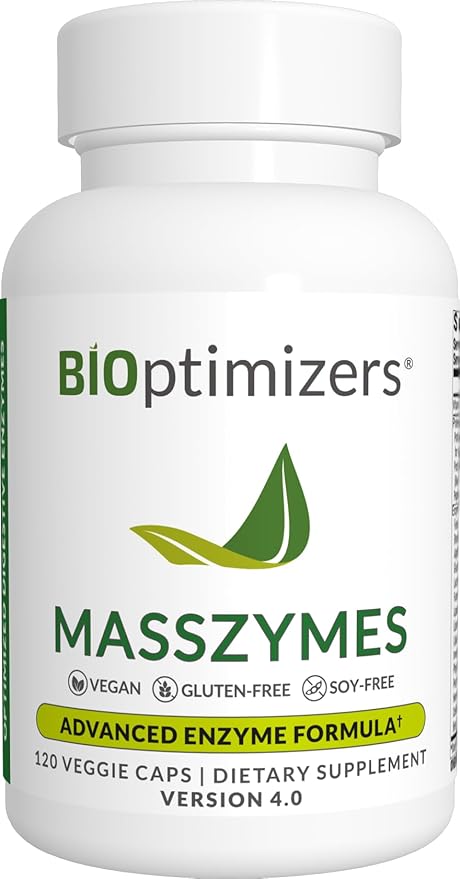 BiOptimizers MassZymes - Complete Digestive Enzymes Supplement for Gut Health - Bloating Relief for Men and Women - Lipase Amylase Bromelain Digestive Enzymes (120 Capsules)