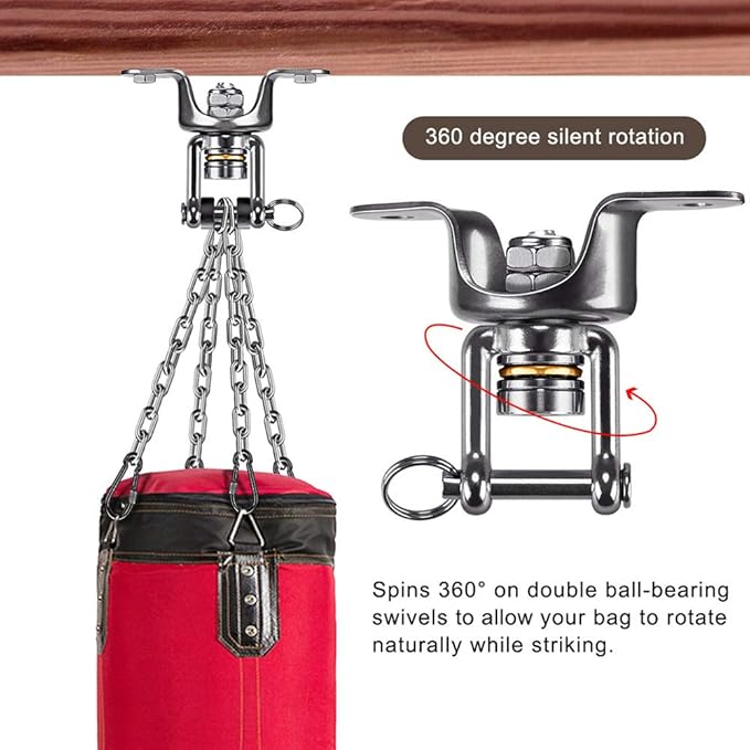 SELEWARE Heavy Duty Punching Bag Hanger with Bearing, Stainless Steel 360° Rotation Wood Beam Holder with Chains for Hanging Indoor Outdoor Boxing Punching Bag