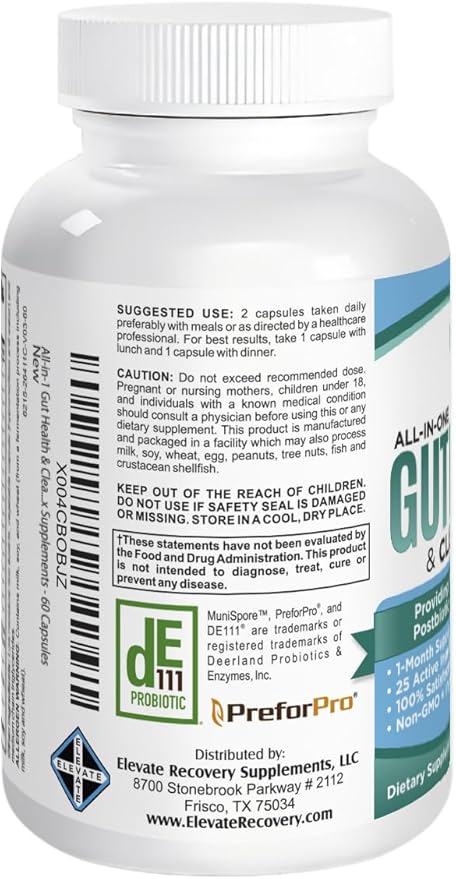 All-in-1 Gut Health & Cleanse Support Supplement with 25 Active Ingredients - Natural Gut Detox Supplements - 60 Capsules