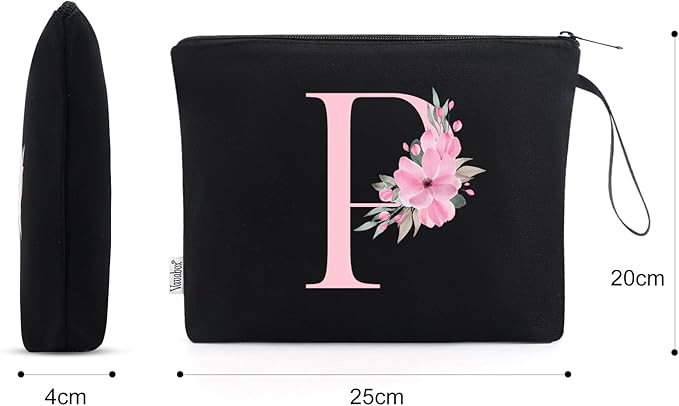 Vavabox A-Z Personalized Makeup Bag, Birthday Gifts for Women Mom, Gifts for Best Friend, Bride Bridesmaid Cosmetic bag (P, Black)
