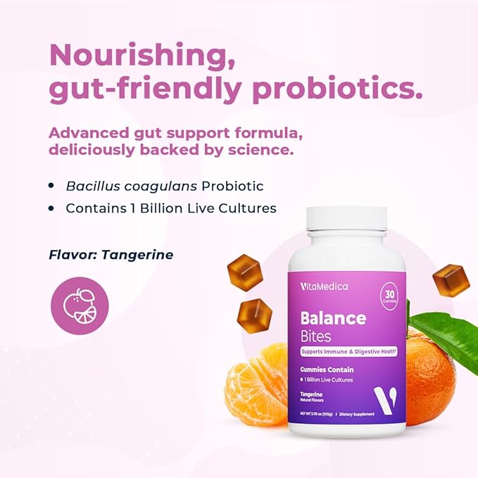 VitaMedica Balance Bites - Probiotic Gummies for Digestive Support, Immune & Gut Health - 1 Billion CFU No Refrigeration Required - 60 Gummies (2 Pack)