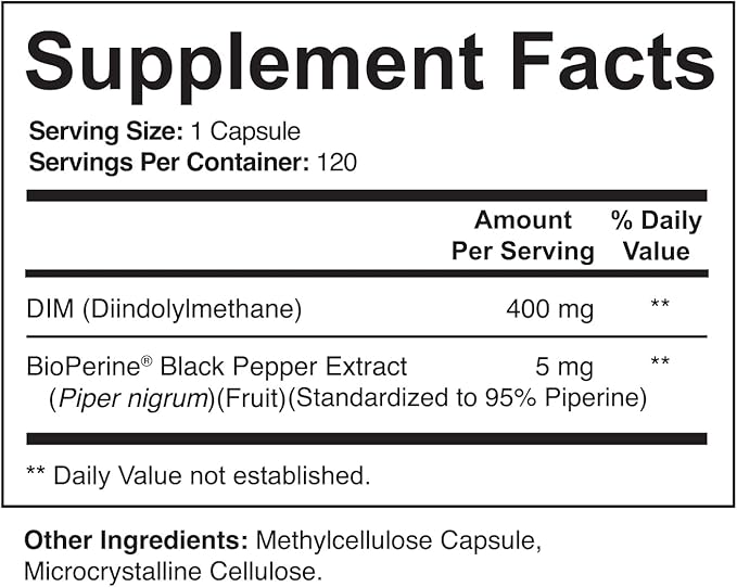 NutriFlair DIM Supplement 400mg with Bioperine, 120 Capsules - Diindolylmethane - Estrogen Metabolism Support & Hormone Balance, Menopause, PCOS, Acne and Skin Care for Men & Women - Compare to 300mg