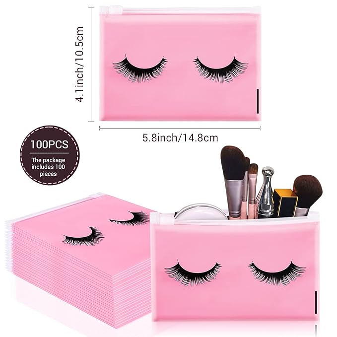 Noverlife 100PCS Eyelash Bags, Eyelash Aftercare Bags, Cosmetic Bags Packaging with Small Zipper, Empty Lash Makeup Storage Bags Pouches Women Travel Pouch Cases, 6" x 4" / 15 x 11cm
