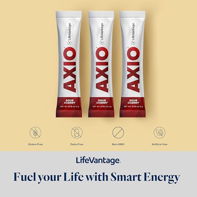 AXIO Regular Energy Drink Powder, Sour Cherry, 30 Packets, Instant Energy Powder, Energy Supplement in a Drink Mix, w/B Vitamins, DMAE, L-Theanine, Quercetin, Green Tea & Pine Bark Extract