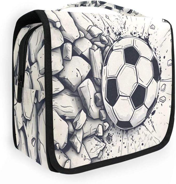 senya Hanging Travel Toiletry Bag Kit Boys Makeup Case Cosmetics Organizer for Men Women (Football Wall)