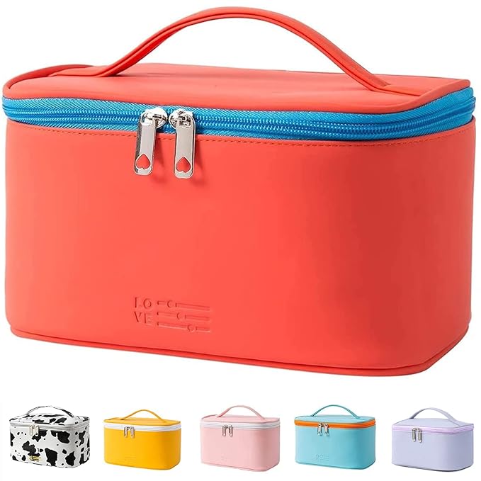 KITENROM Portable Makeup Bag Cosmetic Bags for Women Medium Pouch Case Purse Make Up Organization Waterproof (Red)