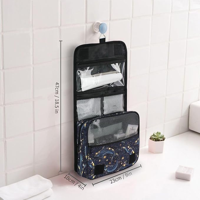 senya Hanging Travel Toiletry Bag Kit Boys Makeup Case Cosmetics Organizer for Men Women (Dolphin Starry Sky)
