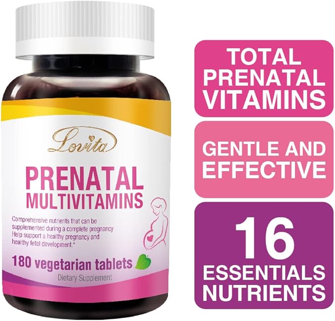 Lovita Prenatal Multivitamins - Comprehensive Support for Before, During, and Post-Pregnancy - 180 Vegetarian Tablets