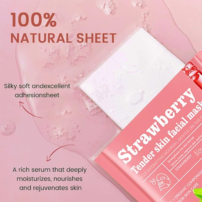 8 Pack Strawberry Face Mask,Pink Face Masks Spa Day kit Supplies for Teens Girls Women,Sheet Facial Mask Skincare for Kids Gifts Set,Hydrate Nourish Soothe for All Skin Types,Spa Party Favors
