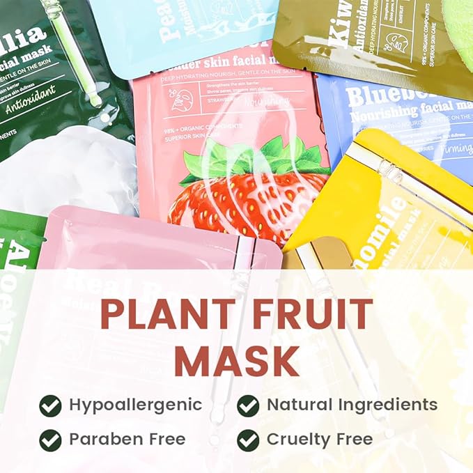 8 Pack Strawberry Face Mask,Pink Face Masks Spa Day kit Supplies for Teens Girls Women,Sheet Facial Mask Skincare for Kids Gifts Set,Hydrate Nourish Soothe for All Skin Types,Spa Party Favors