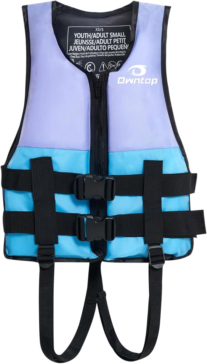 Owntop Kids and Adult Swim Jackets 50 to 125 lbs Dual Buckles, Zipper and Crotch Strap Ski Vest Lightweight PFD Perfect for Kayaking, Fishing, Paddle Board