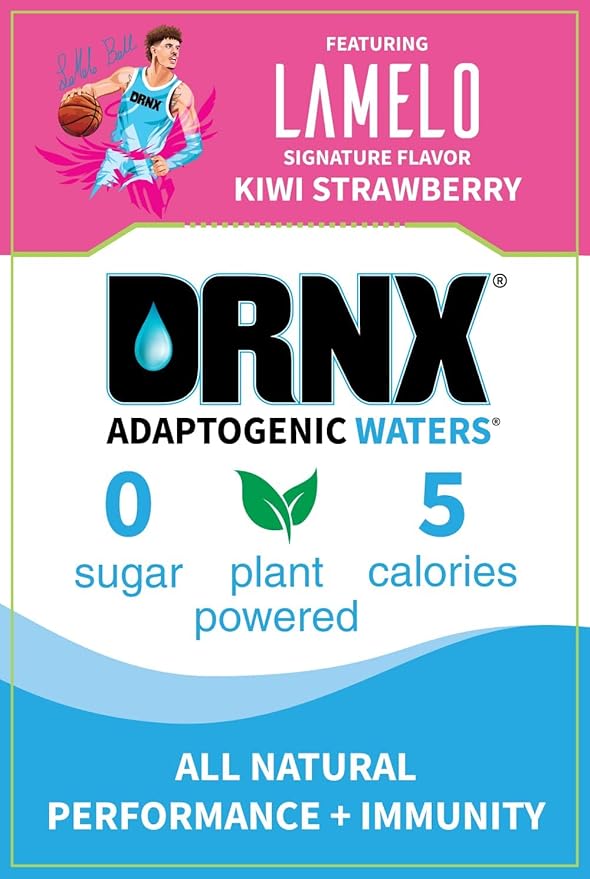 DRNX 12 Pack Adaptogenic Waters Complete Hydration Enhanced Beverage - Zero Sugar - 5 Calories - Super Herbs, B & D Vitamins, Antioxidants, Keto Friendly, All Natural (Kiwi Strawberry)