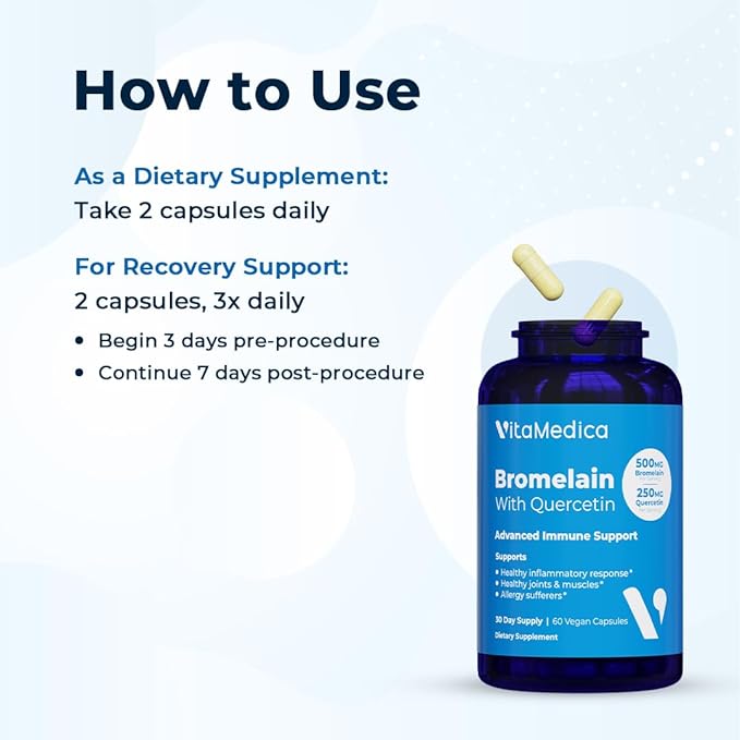 VitaMedica Bromelain & Quercetin Supplement - 500mg Bromelain 250mg Quercetin - 2400 GDU for Immunity, Joint Support, Inflammation and Muscle Recovery - 60 Vegan Capsules - 30 Servings (2 Pack)