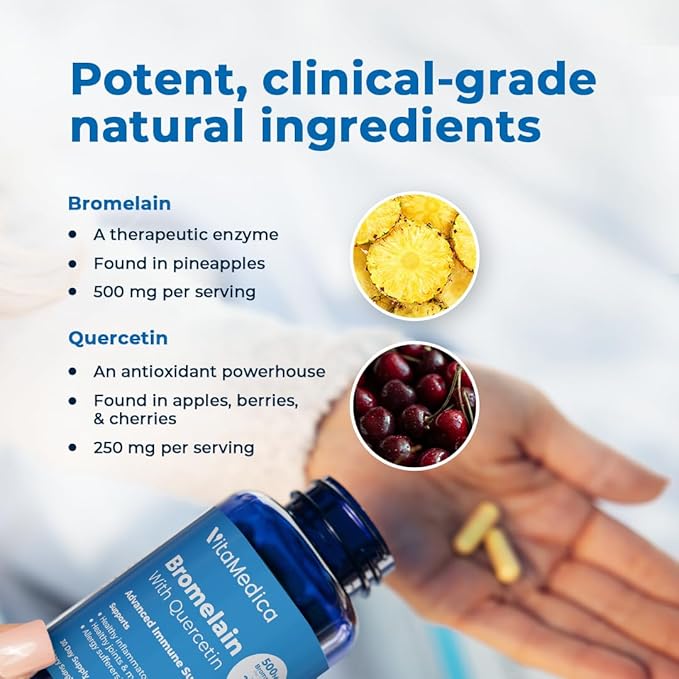 VitaMedica Bromelain & Quercetin Supplement - 500mg Bromelain 250mg Quercetin - 2400 GDU for Immunity, Joint Support, Inflammation and Muscle Recovery - 60 Vegan Capsules - 30 Servings (2 Pack)
