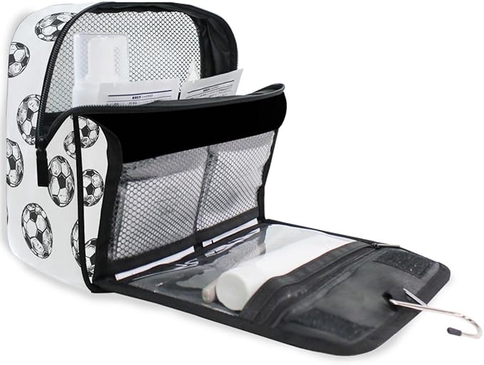senya Hanging Travel Toiletry Bag Kit Boys Makeup Case Cosmetics Organizer for Men Women (Soccer Balls)