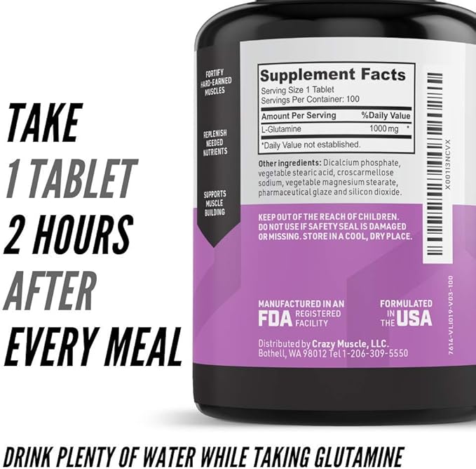 Crazy Muscle Keto Friendly L Glutamine Capsules 1000mg, Post Workout Supplement to Increase Recovery, Decrease Delayed Onset Muscle Soreness, Reinforce Strength Gains & Heal Leaky Gut (100 Pills)